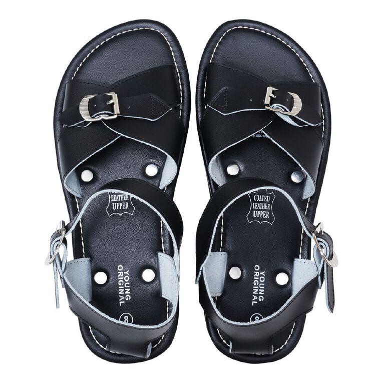 Young Original Senior Kids' Lennox Leather School Sandals, Black, hi-res
