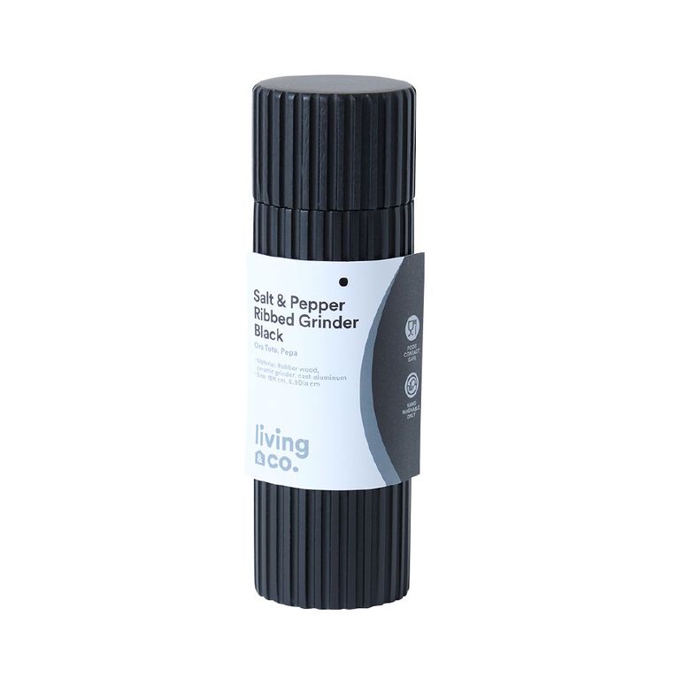 Living & Co Salt & Pepper Ribbed Grinder Black, , hi-res