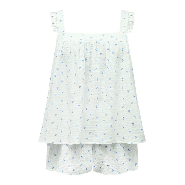 H&H Women's Muslin Baby Doll Pyjama Set, White, hi-res