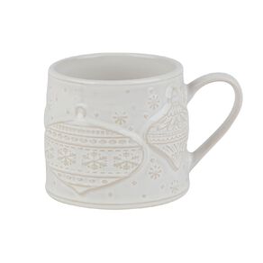 Wonderland Home Embossed Mug Christmas Bauble Ivory