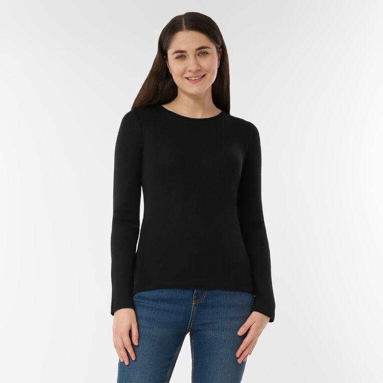 H&H Women's Merino Blend Crew Neck Top, Black, hi-res