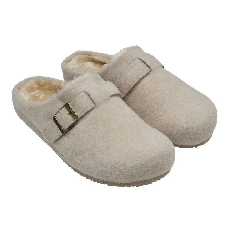 H&H Women's Felt Clog Scuff Slippers, Cream, hi-res
