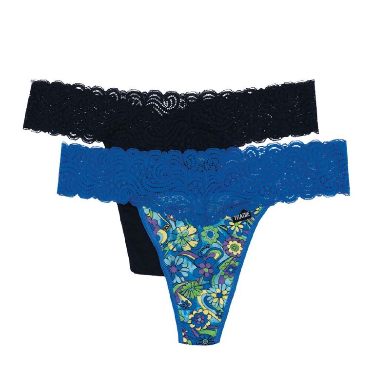 Tradie Women's Lace Waist G-String 2 Pack, Blue Mid, hi-res