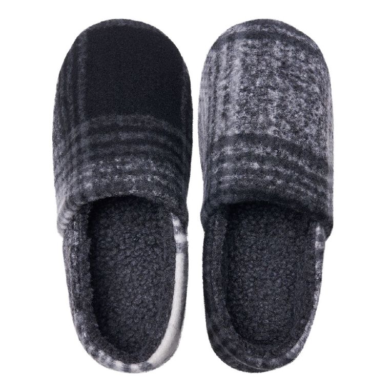 H&H Men's Fleece Lined Felt Scuff Slippers, Black/White, hi-res