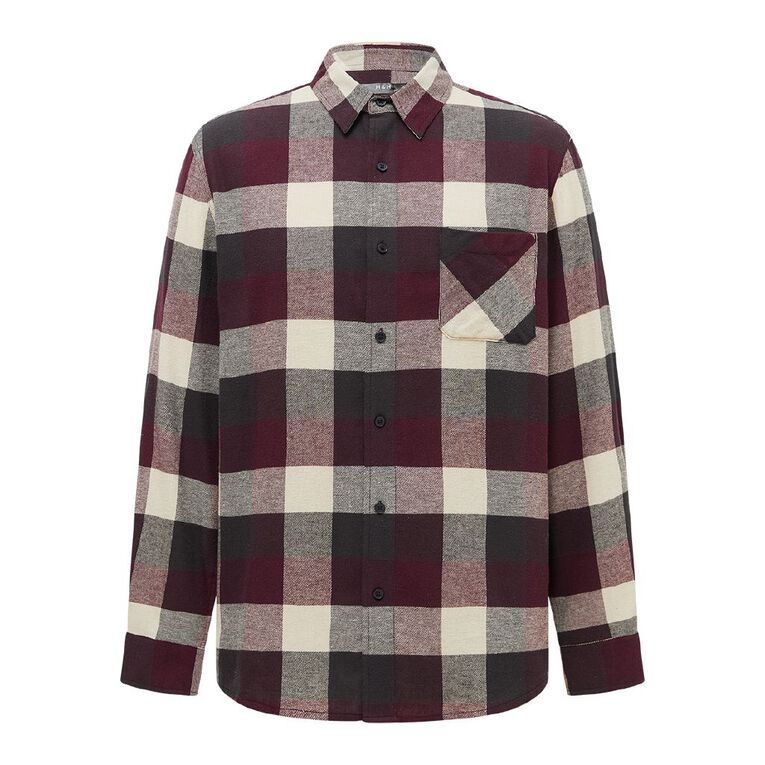 H&H Men's Brushed Flannel Shirt, Burgundy, hi-res