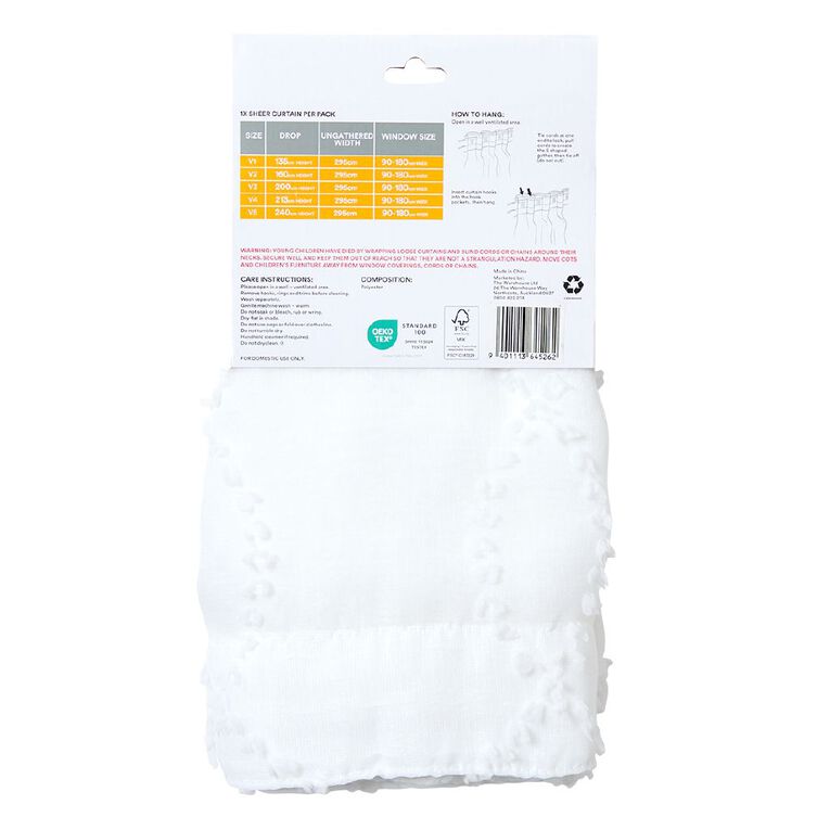 Living & Co Indie Voile White 90-180cm Wide/213cm Drop, , hi-res