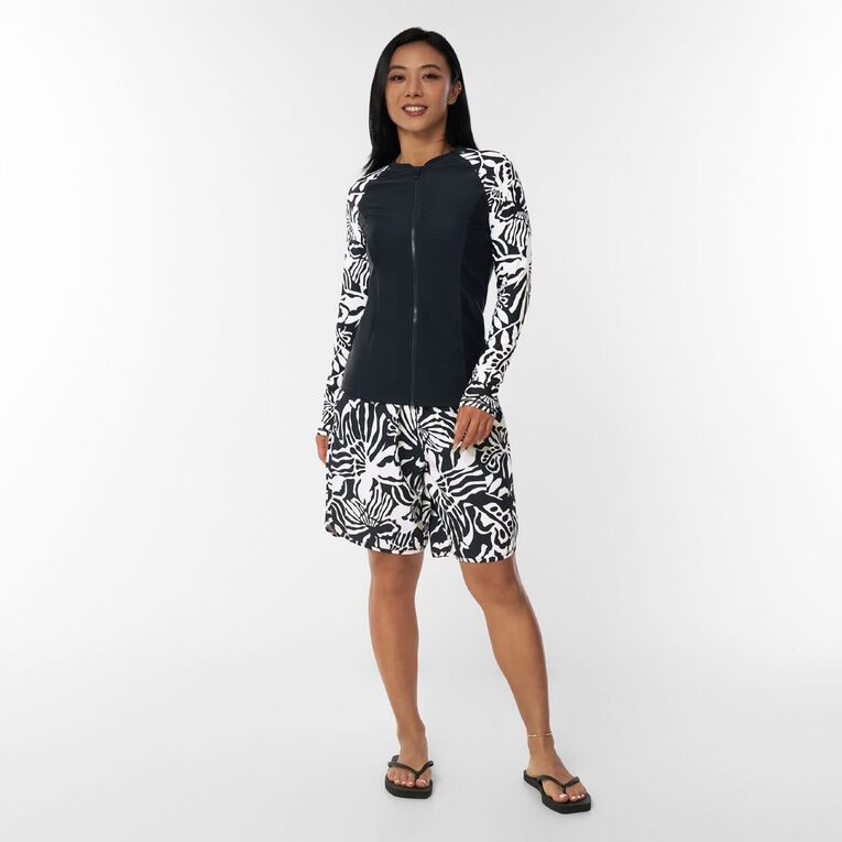 H&H Women's Long Sleeve Zip-Thru Rash Top, Black, hi-res