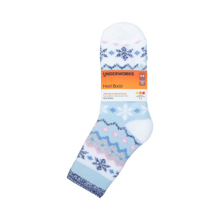 Underworks Women's Heat Bods Brushed Crew Socks 1 Pack, Blue, hi-res