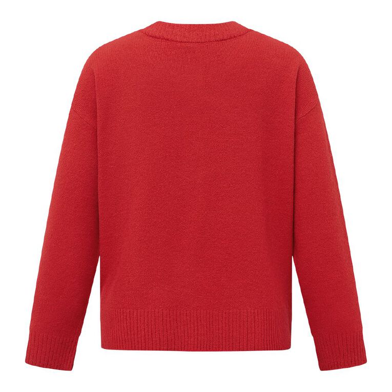 H&H Women's Cosy Oversized Crew Cardigan, Red, hi-res