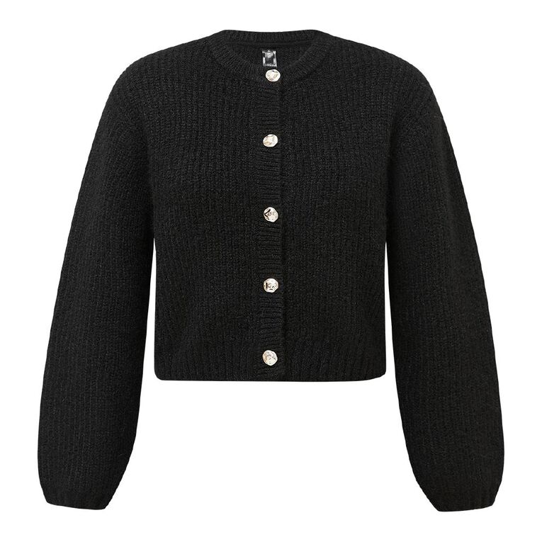H&H Women's Fluffy Knit Cardigan, Black, hi-res