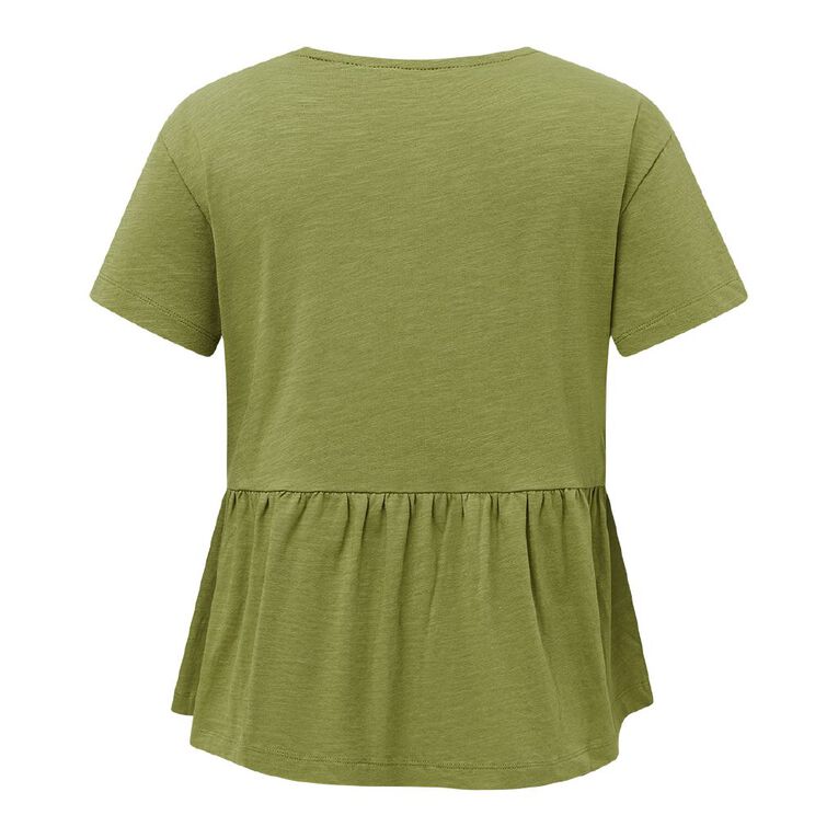 H&H Women's Short Sleeve Peplum Top, Green Mid, hi-res