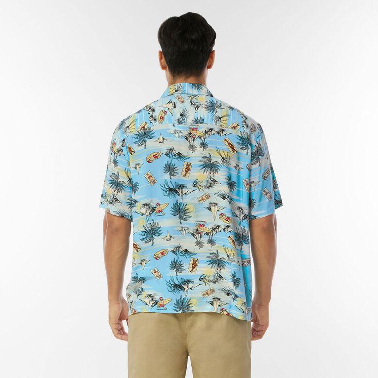 H&H Men's Short Sleeve Festive Shirt, Blue, hi-res