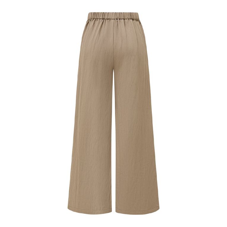 H&H Women's Textured Pleat Front Wide Leg Pants, Brown Light, hi-res