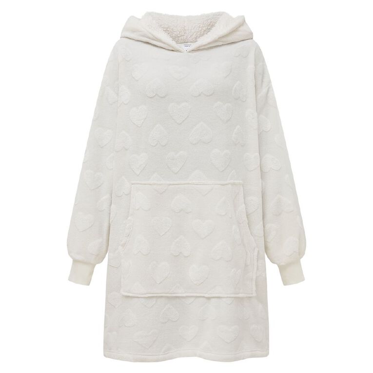 H&H Women's Coral Fleece Oversized Hoodie, White, hi-res