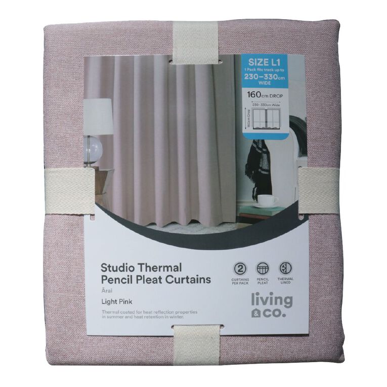 Living & Co Studio Curtains Pink Light 150-230cm Wide/205cm Drop, Pink Light, hi-res