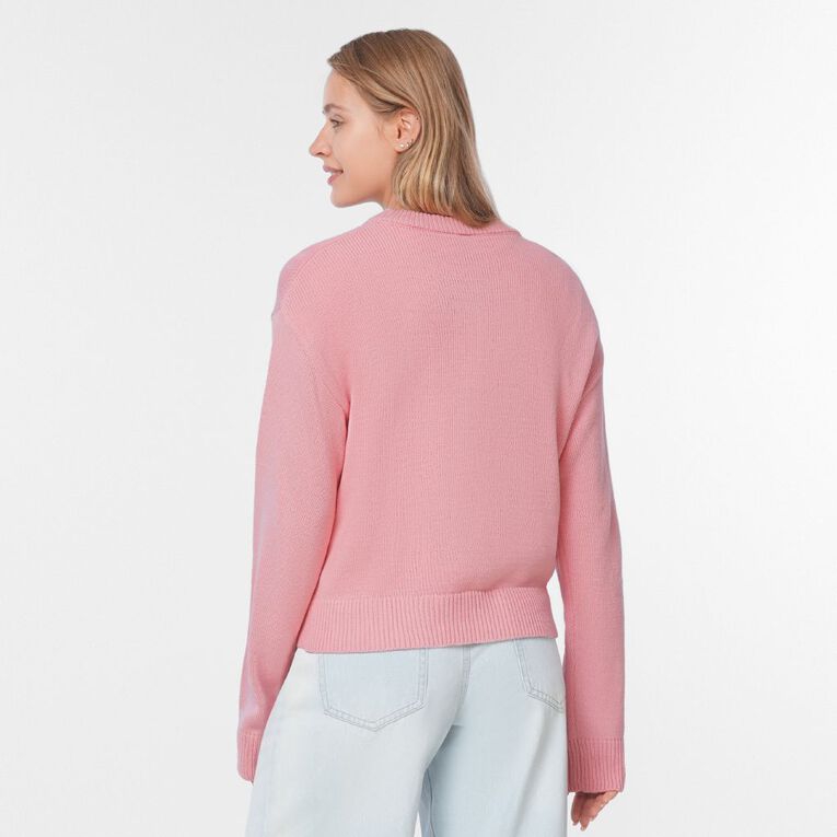 H&H Women's Chunky Button Crew Cardigan, Pink Light, hi-res