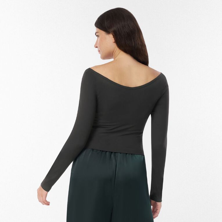 H&H Women's Contour Sweetheart Off Shoulder Top, Black, hi-res