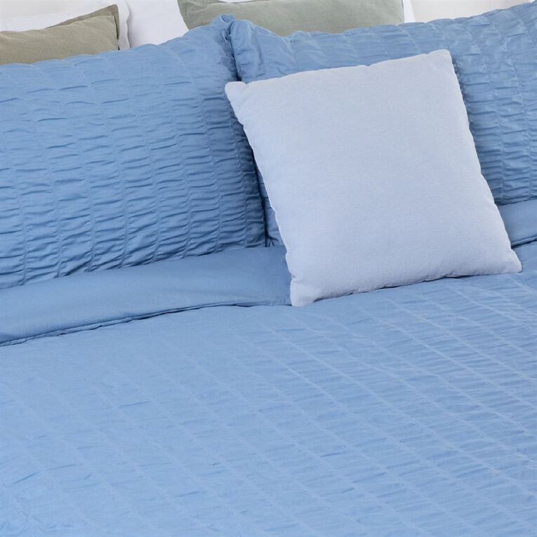 Living & Co Duvet Cover Set Polycotton Seersucker Blue Double, , hi-res