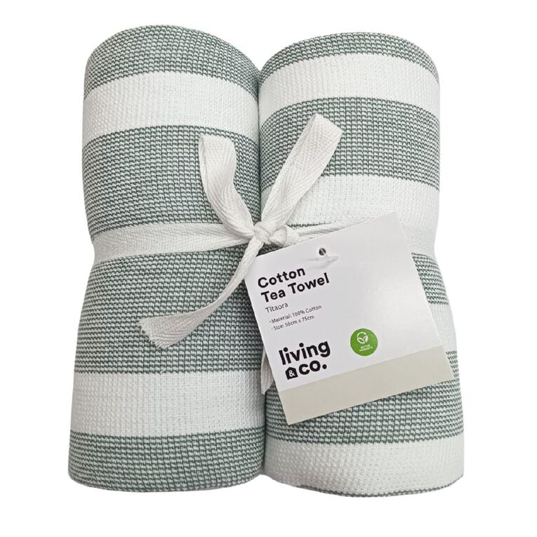 Living & Co Cotton XL Tea Towel Sage 2 Pack, , hi-res