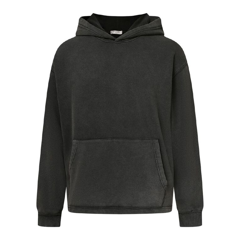 Garage Men's Hooded Sweat Acid Wash, Black, hi-res