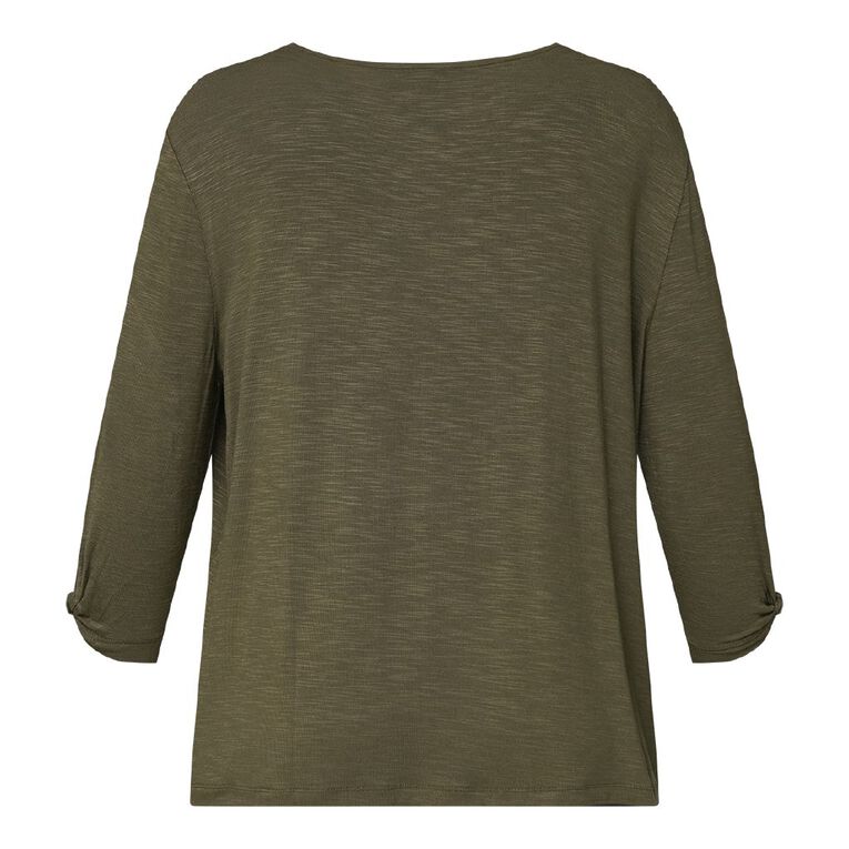 H&H Women's 3/4 Sleeve Knot Detail Top, Green Mid, hi-res