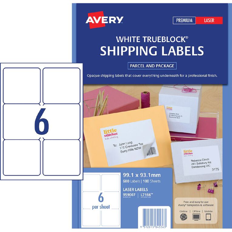 Avery Laser Labels L7166-100 Pack 100 6/Page, , hi-res