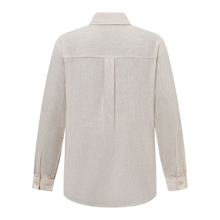 H&H Women's Long Sleeve Essential Linen Blend Shirt, Brown Light, hi-res