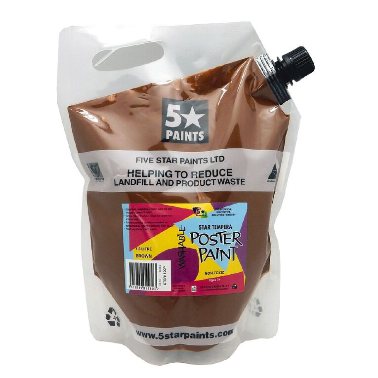 Fivestar Tempera Poster Paint Brown 1.5 litre Pouch, , hi-res
