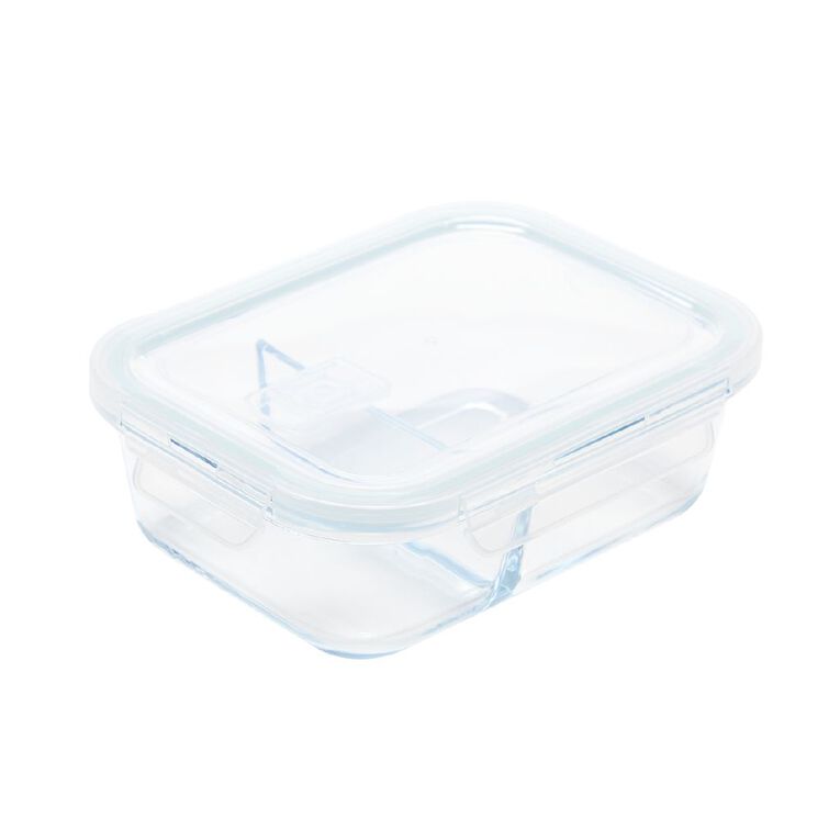 Living & Co 2 Compartment Glass Meal Prep Container Clear 980ml, , hi-res