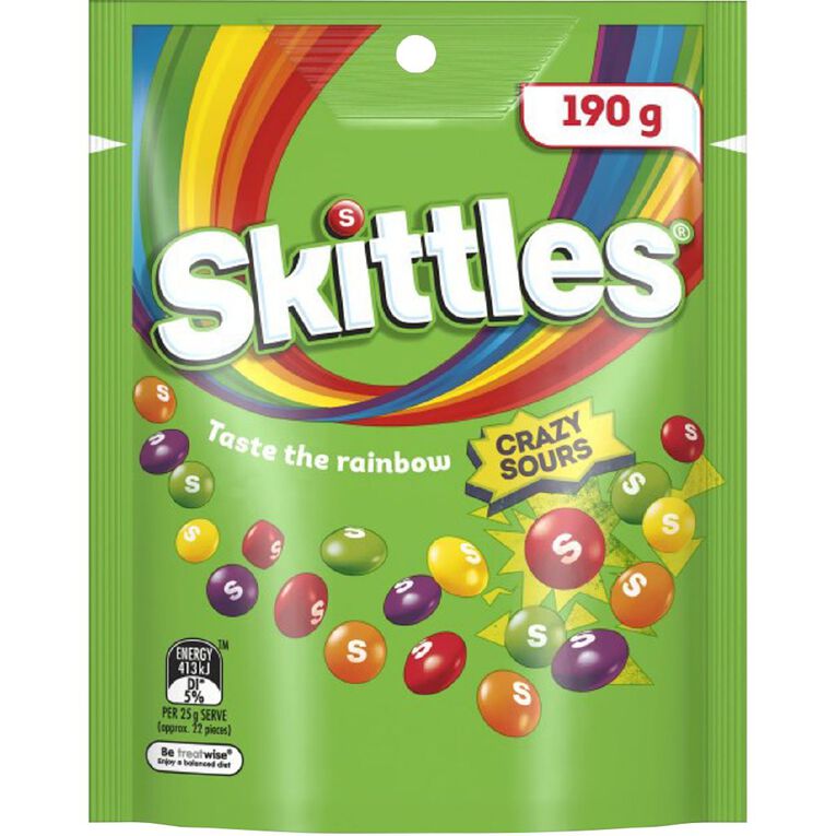 Skittles Sours Lollies Large Bag 190g
