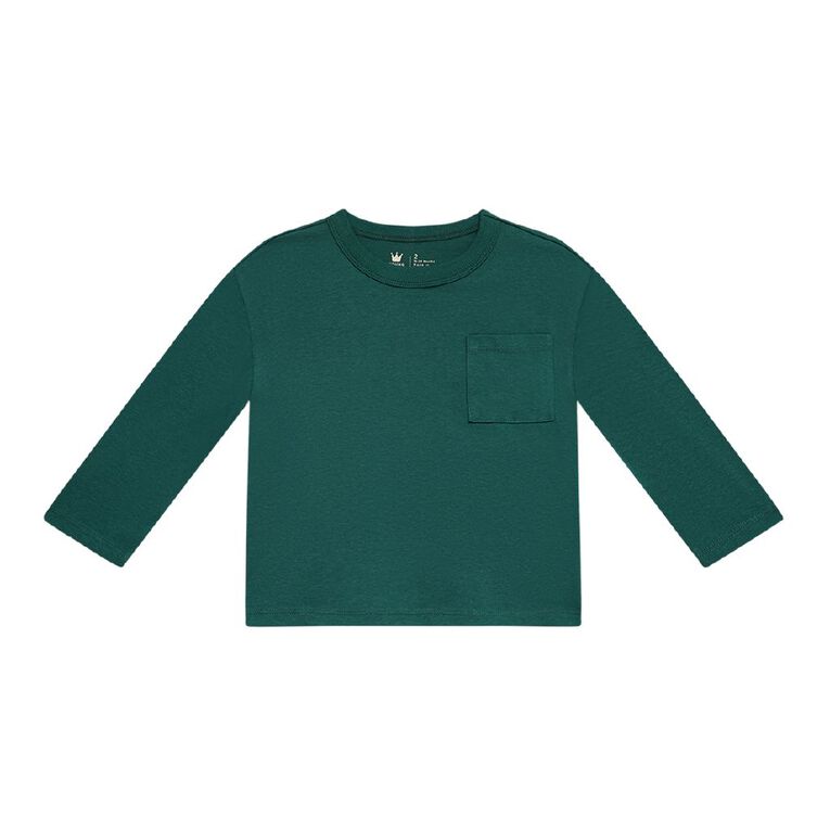 Young Original Toddler Boys' Long Sleeve Boxy Plain Tee, Green Dark, hi-res