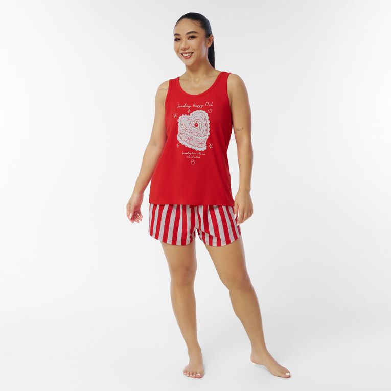 H&H Women's Tank & Shorts Pyjama Set, Red Mid, hi-res