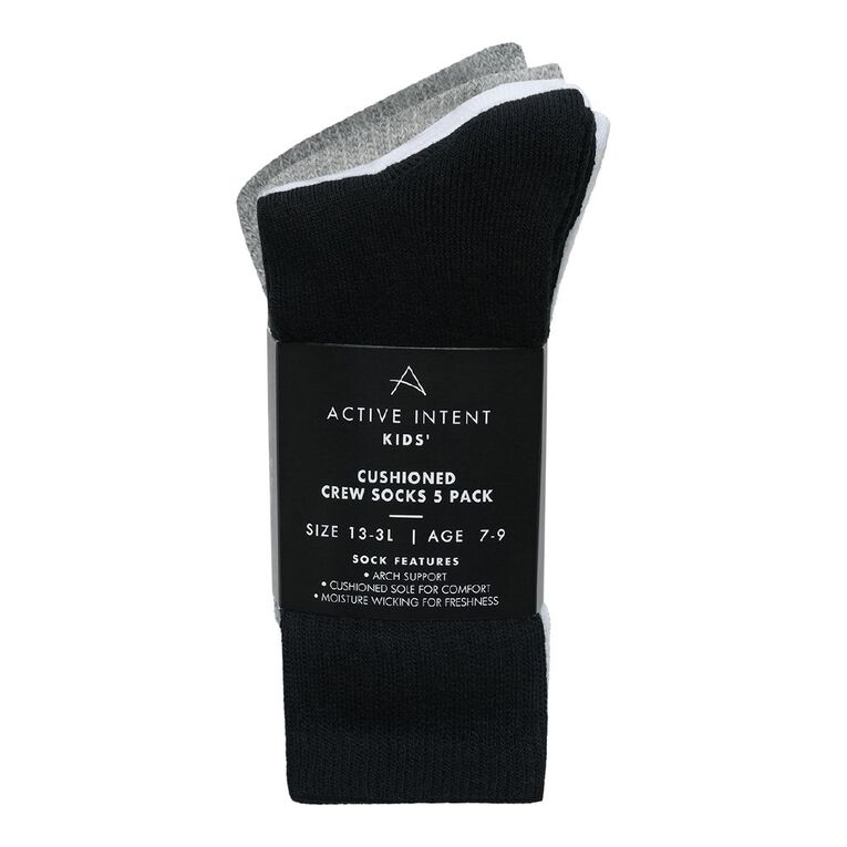 Active Intent Kids' Cushioned Rib Crew Plain Socks 5 Pack, Assorted, hi-res