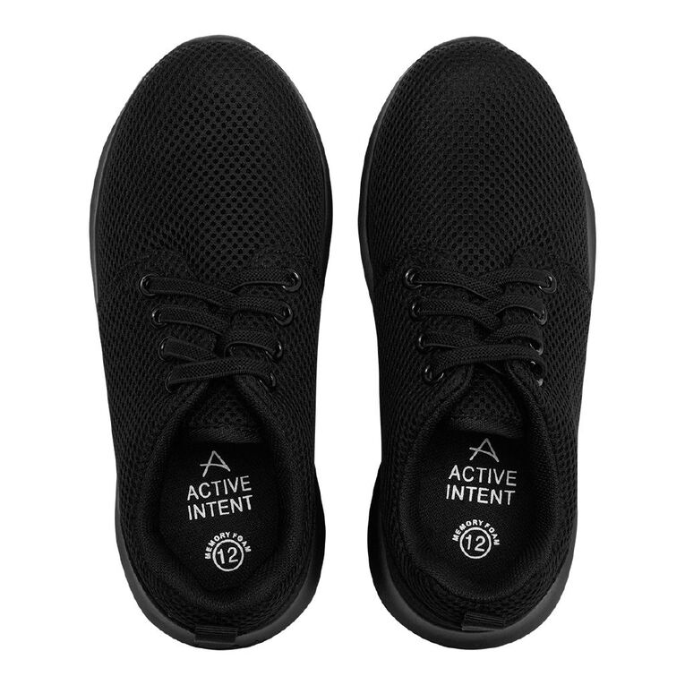 Active Intent Senior Kids' Mesh Lace Up Trainers, Black, hi-res