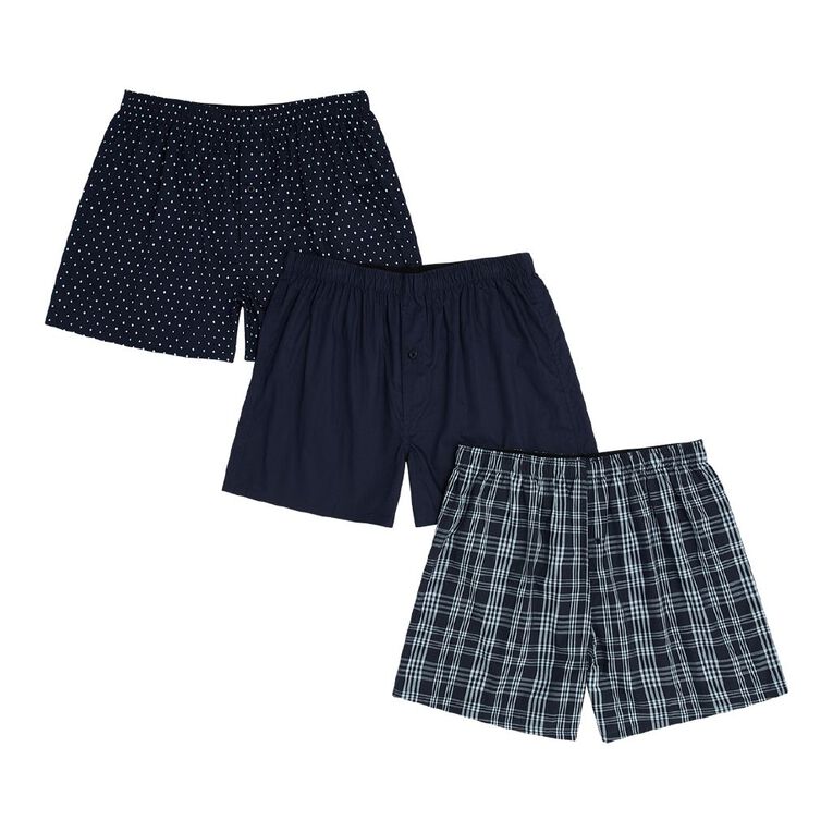 H&H Men's Woven Boxers 3 Pack, Blue Dark, hi-res