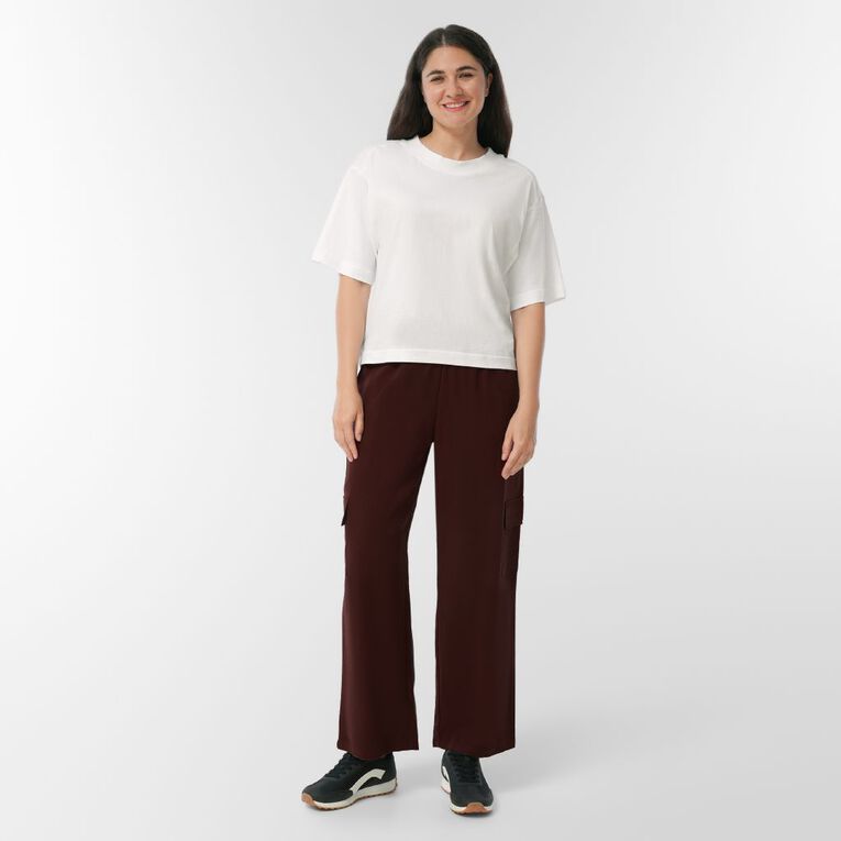 H&H Women's Twill Wide Leg Relaxed Cargo Pants, Brown Dark SPOTS, hi-res
