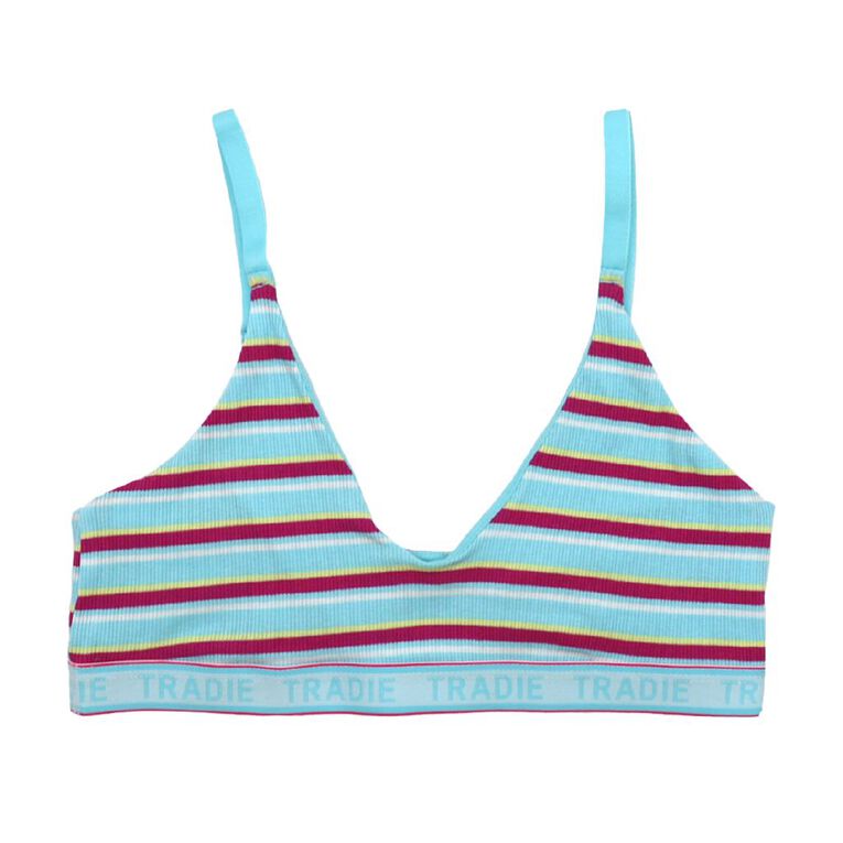 Tradie Women's Wirefree Rib Tri Crop, Blue Mid, hi-res