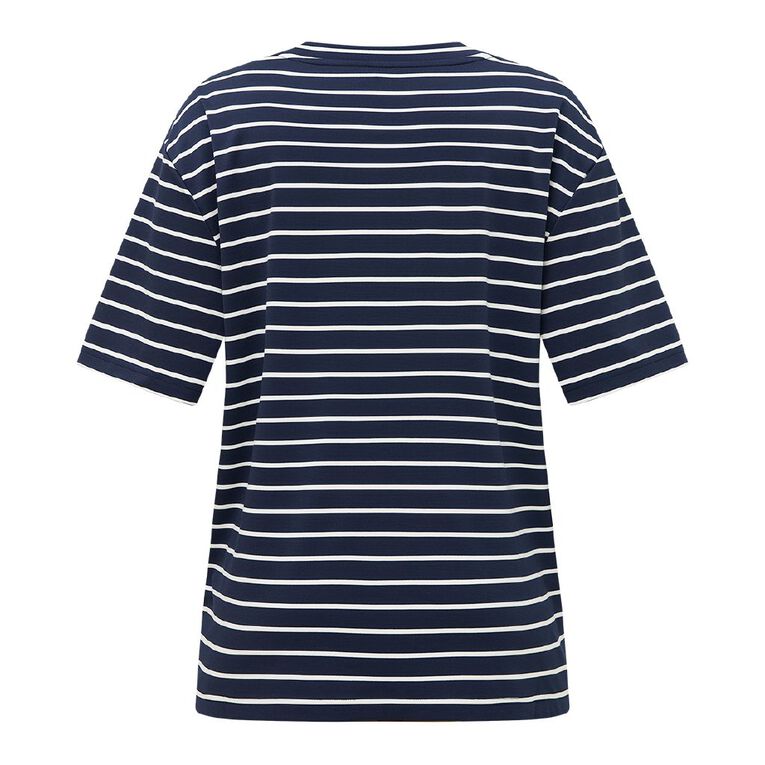 H&H Women's Short Sleeve Boxy Stripe Tee, Blue Dark, hi-res