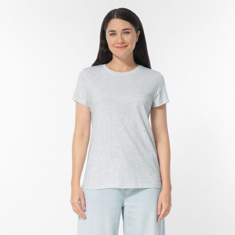 H&H Women's Essential Short Sleeve Crew Neck Tee, Grey Marle, hi-res