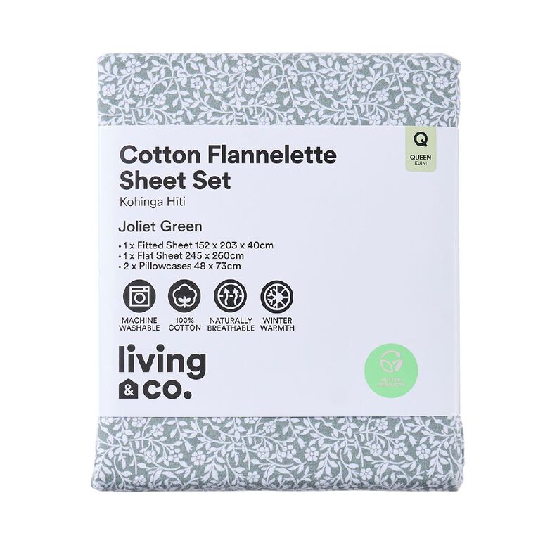 Living & Co Cotton Flannelette Sheet Set Joliet Green, , hi-res