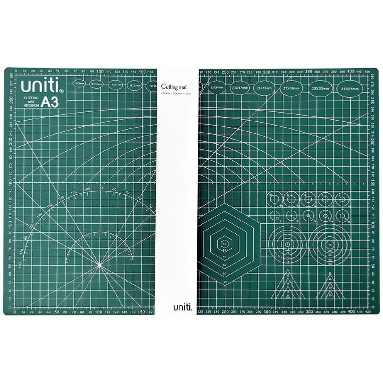 Uniti Cutting Mat 450mm x 300mm x 3mm Green A3, , hi-res