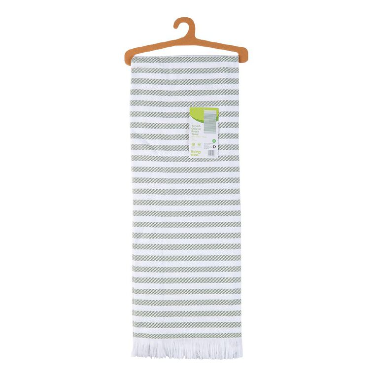 Living & Co Turkish Beach Towel Stripes 90 x 180cm Sage, , hi-res
