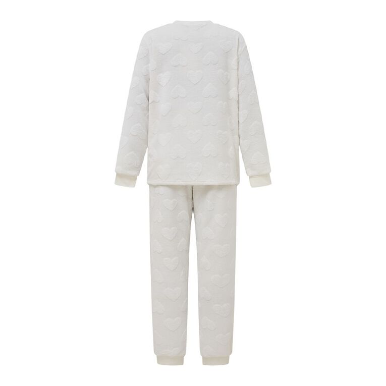 H&H Women's Coral Fleece Pyjama Set, White, hi-res