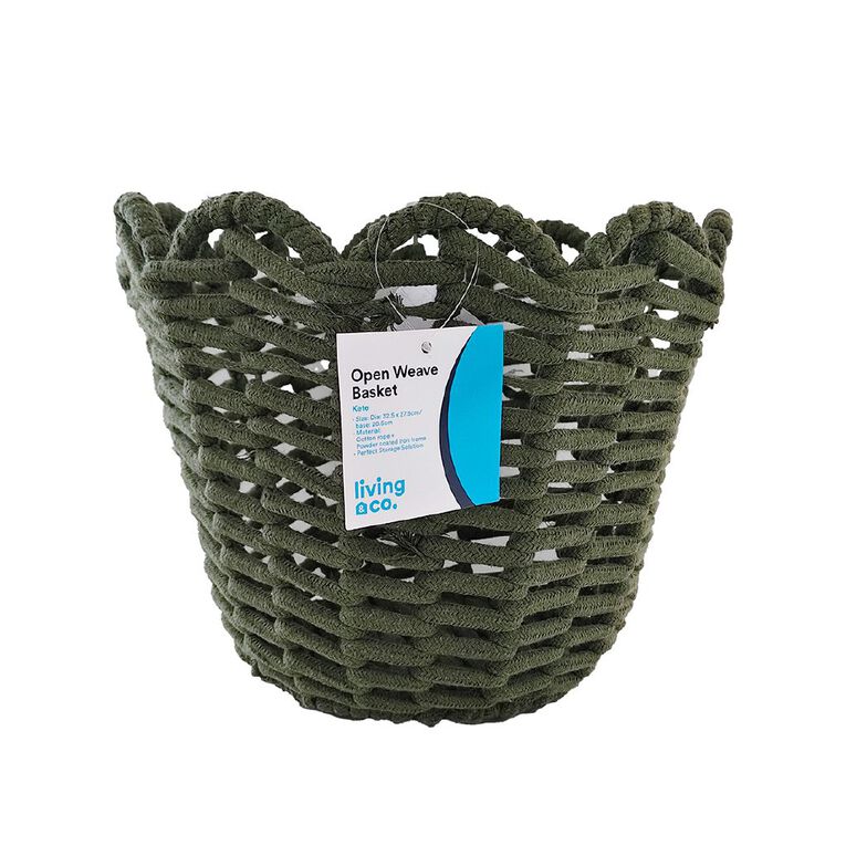 Living & Co Basket Open Weave Round Green, , hi-res