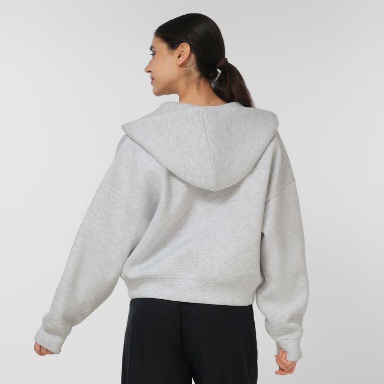 H&H Women's Zip Thru Cropped Scuba Hoodie, Silver, hi-res