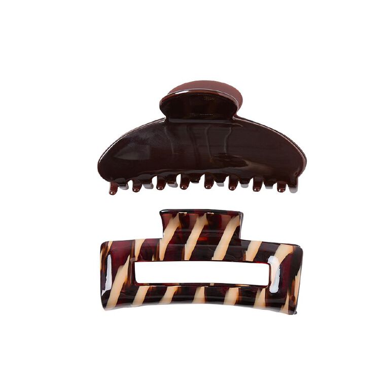 Poppi Rectangle and Curved Claw Clip Brown 2 Pack, , hi-res