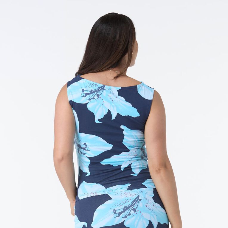 H&H Women's Contour Print Boat Neck Top, Blue Dark, hi-res