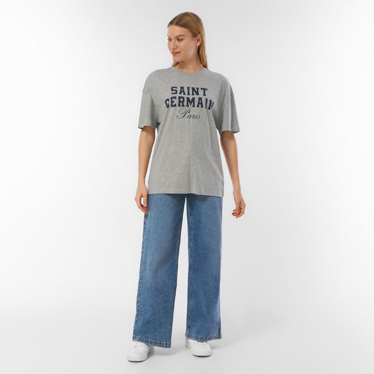 H&H Women's Short Sleeve Boyfriend Graphic Tee, Grey Marle, hi-res