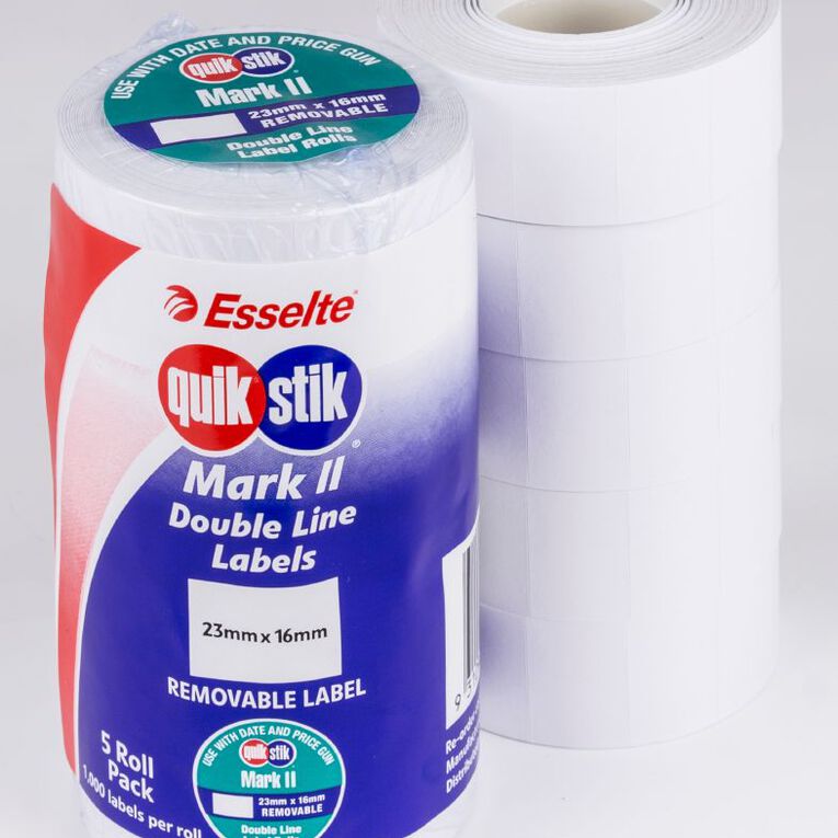 Quik Stik Labels Gun 1000/Roll Removable Labels 23mm x 16mm 5 Pack, , hi-res