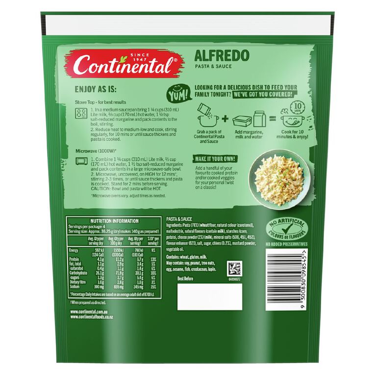 Continental Pasta and Sauce Alfredo 145g, , hi-res